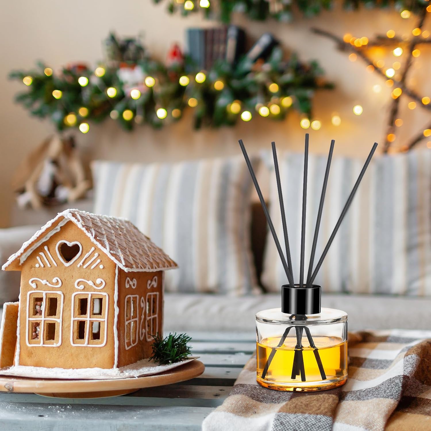 Chunful 10 Piece Reed Diffuser Set Empty Glass Jars with Black Caps and Rattan Sticks