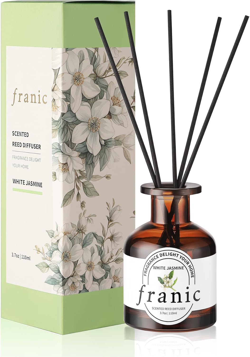 FRANIC Reed Diffuser Set - White Jasmine 37 oz with 6 Sticks