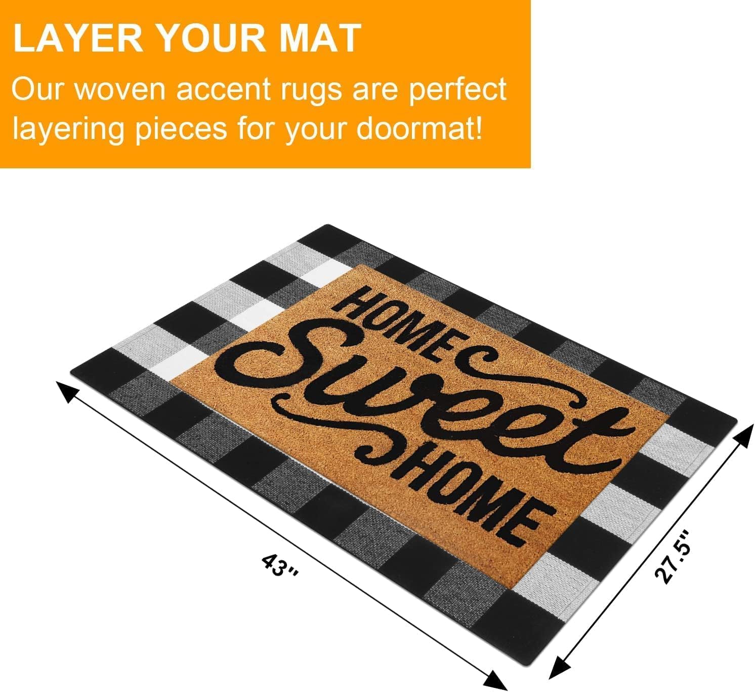 LEEVAN Buffalo Plaid Outdoor Rug 275x43 Inch Black and White Doormat for Entryway and Front Porch