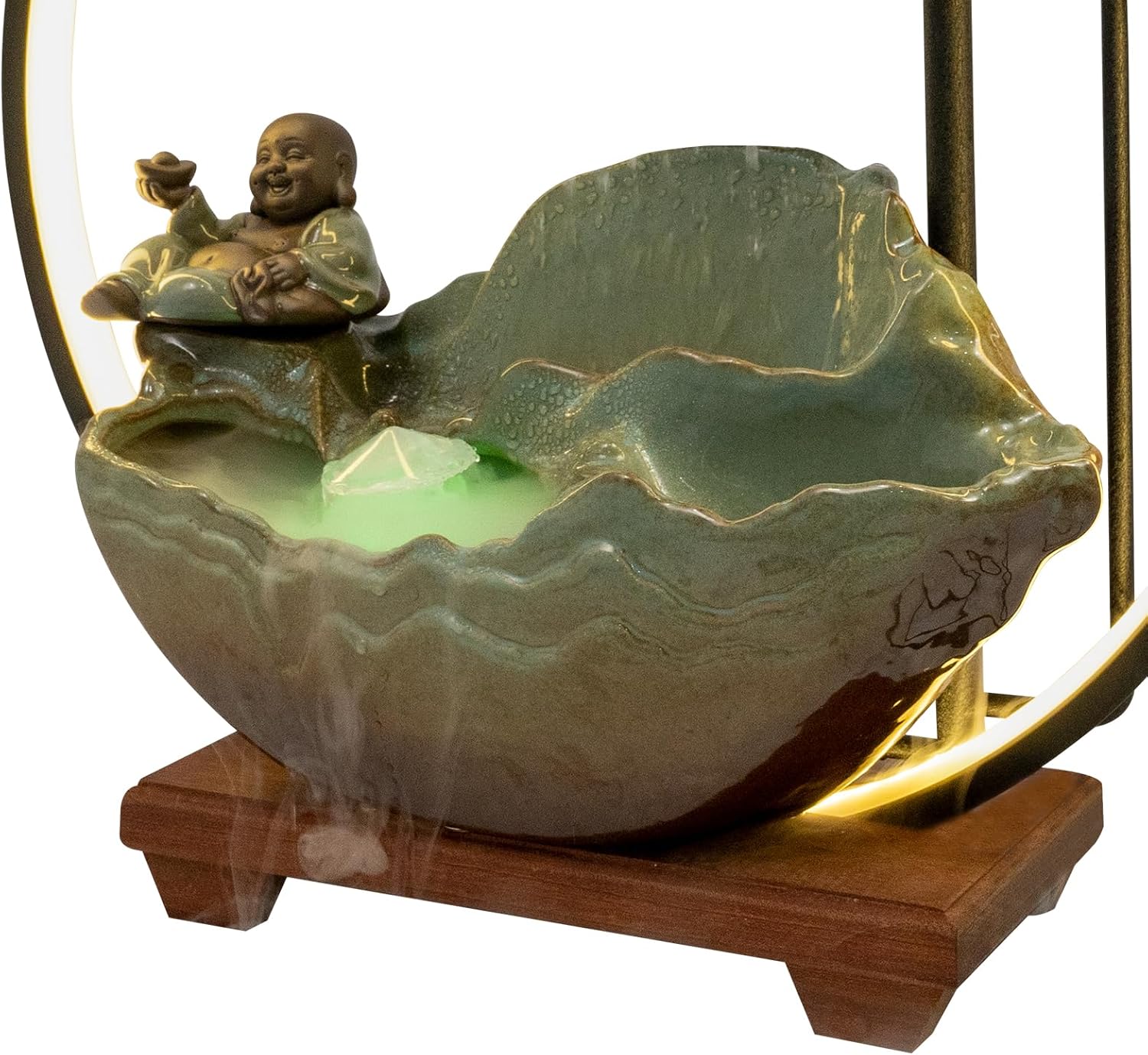 Tabletop Buddha Water Fountain with LED Light and Zen Decor