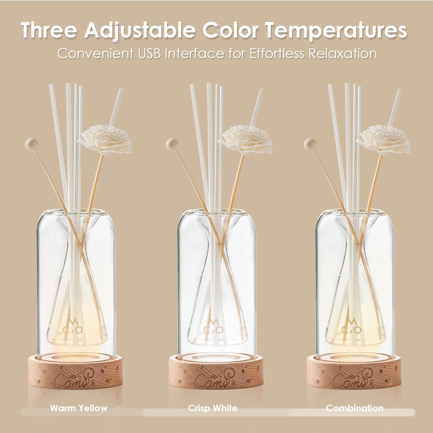 COMI Empty Glass Diffuser Bottles with Reed Sticks and Luminous Base