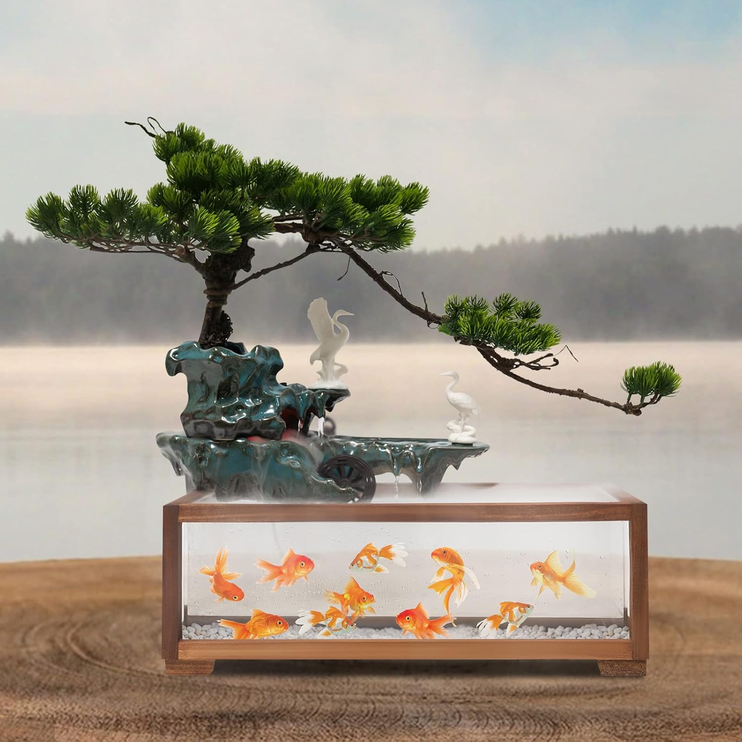 Tabletop Fountain with LED Light and Water Wheel