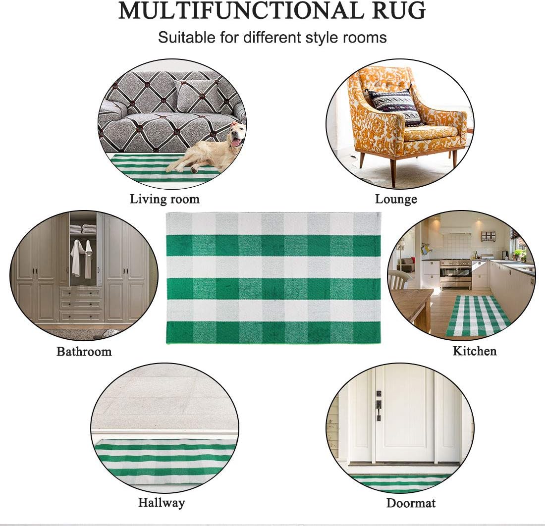Uxcell Buffalo Check Rug 35x24 Green White