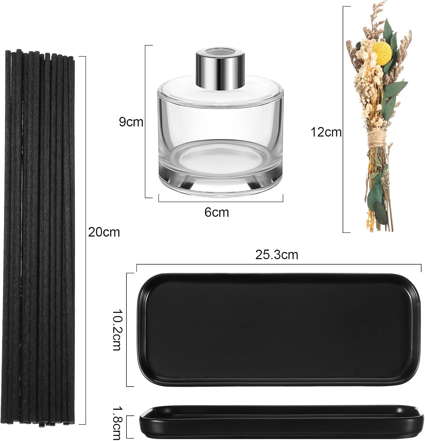 Rtteri 2 Pcs Refillable Diffuser Bottles with Reeds and Ceramic Tray