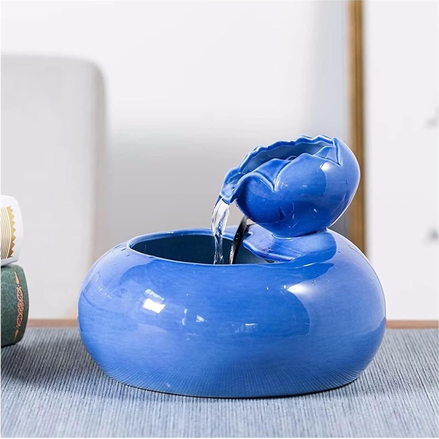 Ceramic Tabletop Fountain Blue Office Home Decor