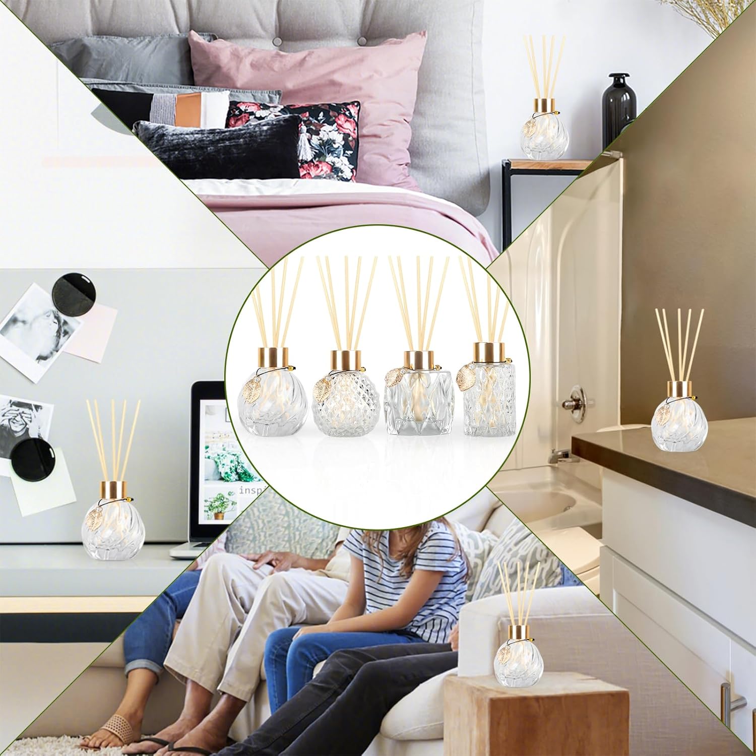 TRIFOLIC 8Pcs Reed Diffuser Set with Golden Decor