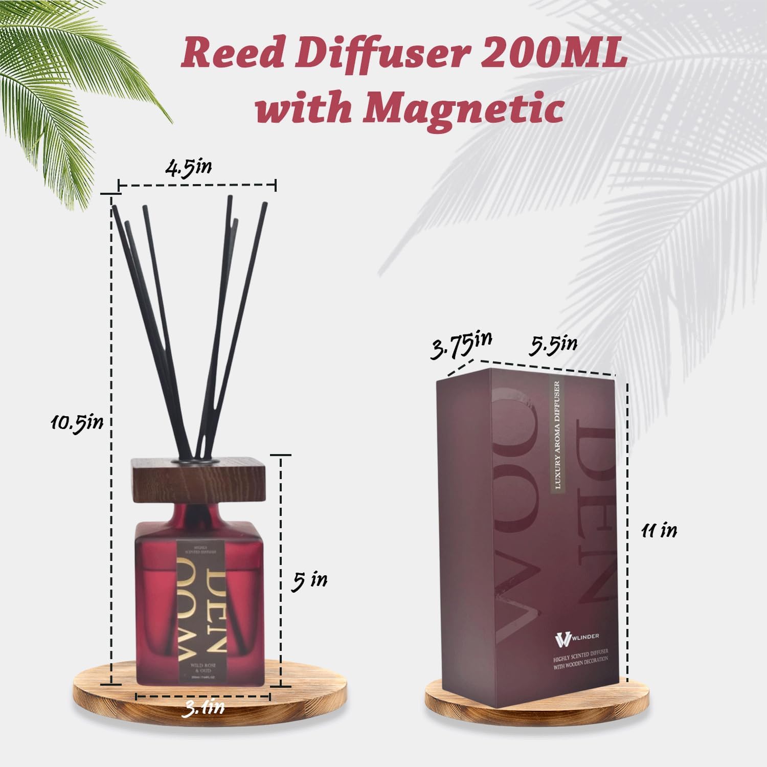 Wlinder Luxury Reed Diffuser Set 67 Oz Wild Rose