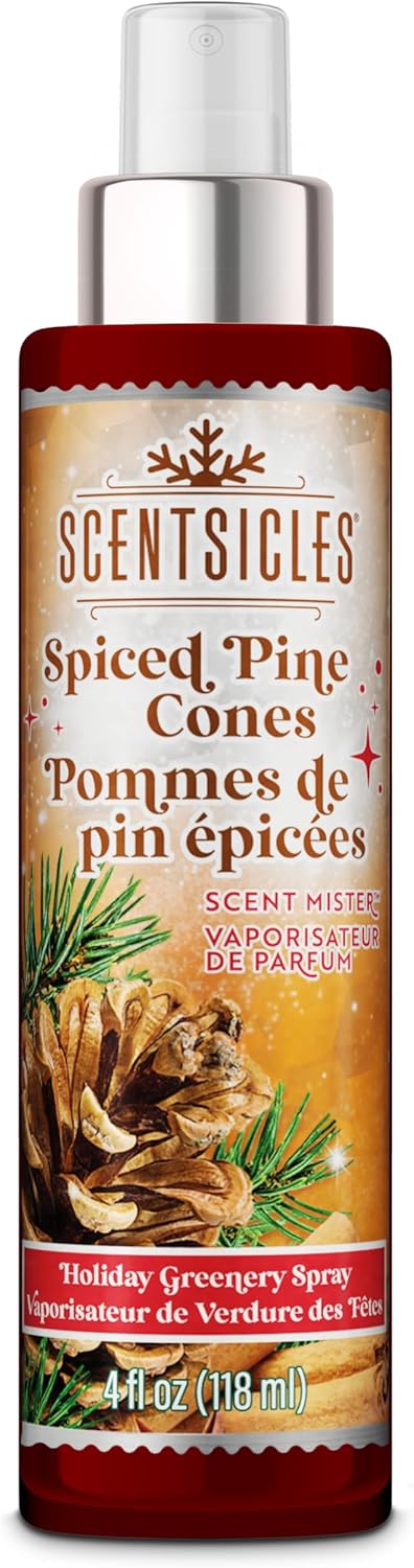 Scentsicles Spiced Pine Cones Scented Christmas Tree Ornaments - 1 Bottle 6 Sticks 1 Spray 4 Oz