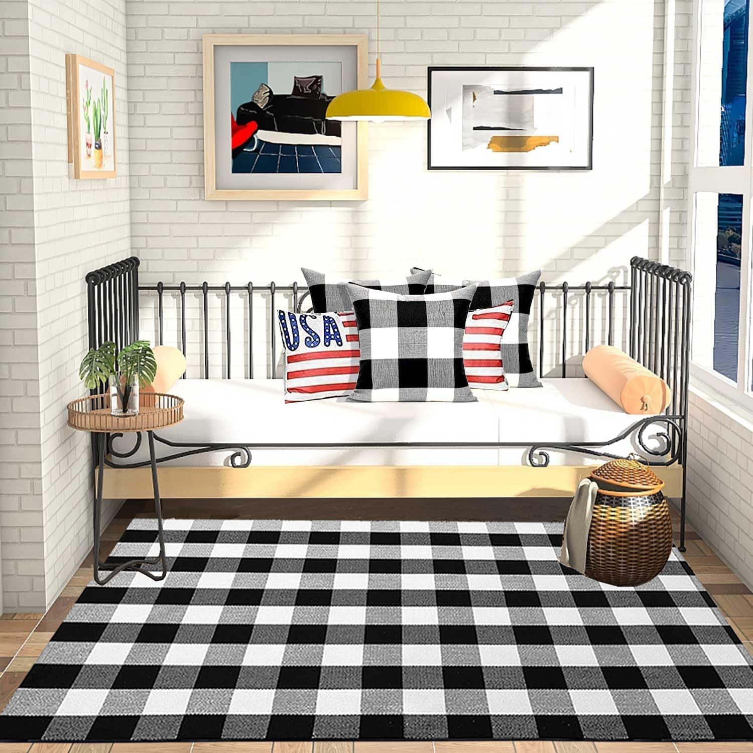 HOYIJA Buffalo Plaid Area Rug 4x6 Black White Checkered Carpet