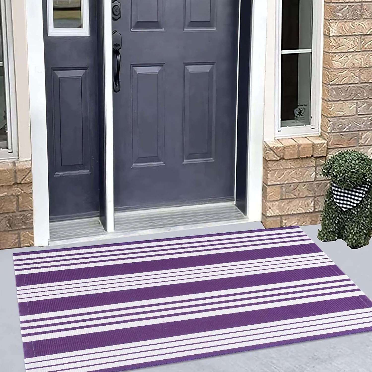 Purple and White Striped Outdoor Rug 24x51 Inch