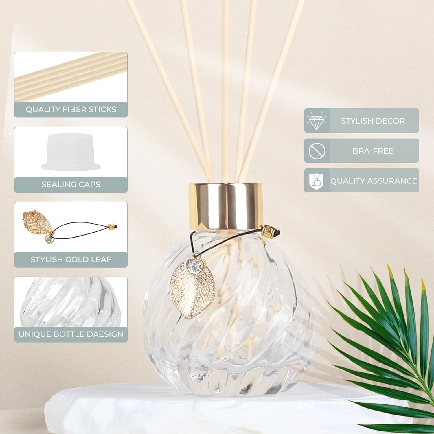 TRIFOLIC 8Pcs Reed Diffuser Set with Golden Decor
