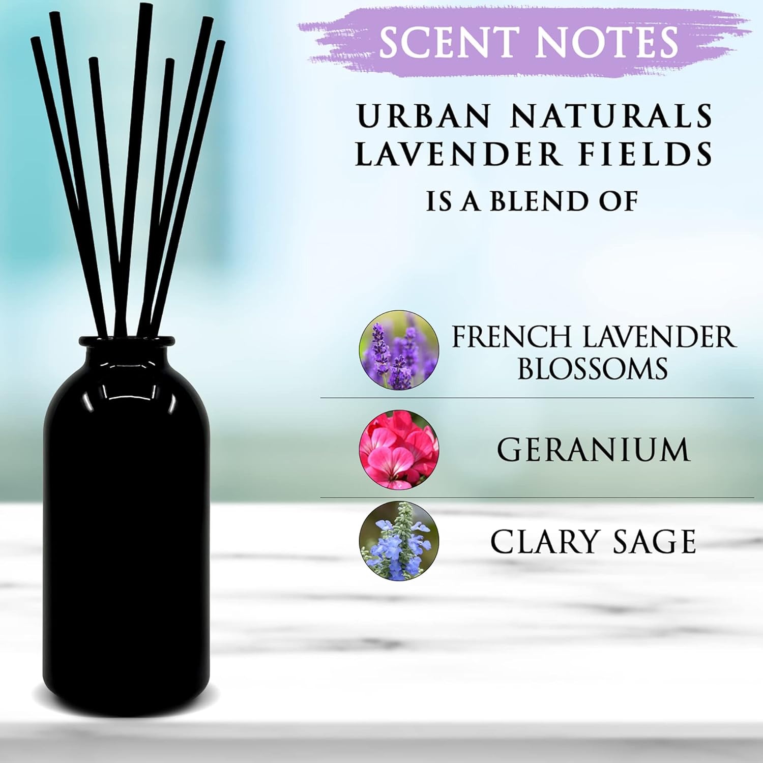 Urban Naturals Lavender Fields Reed Diffuser Set with Real Lavender Stems