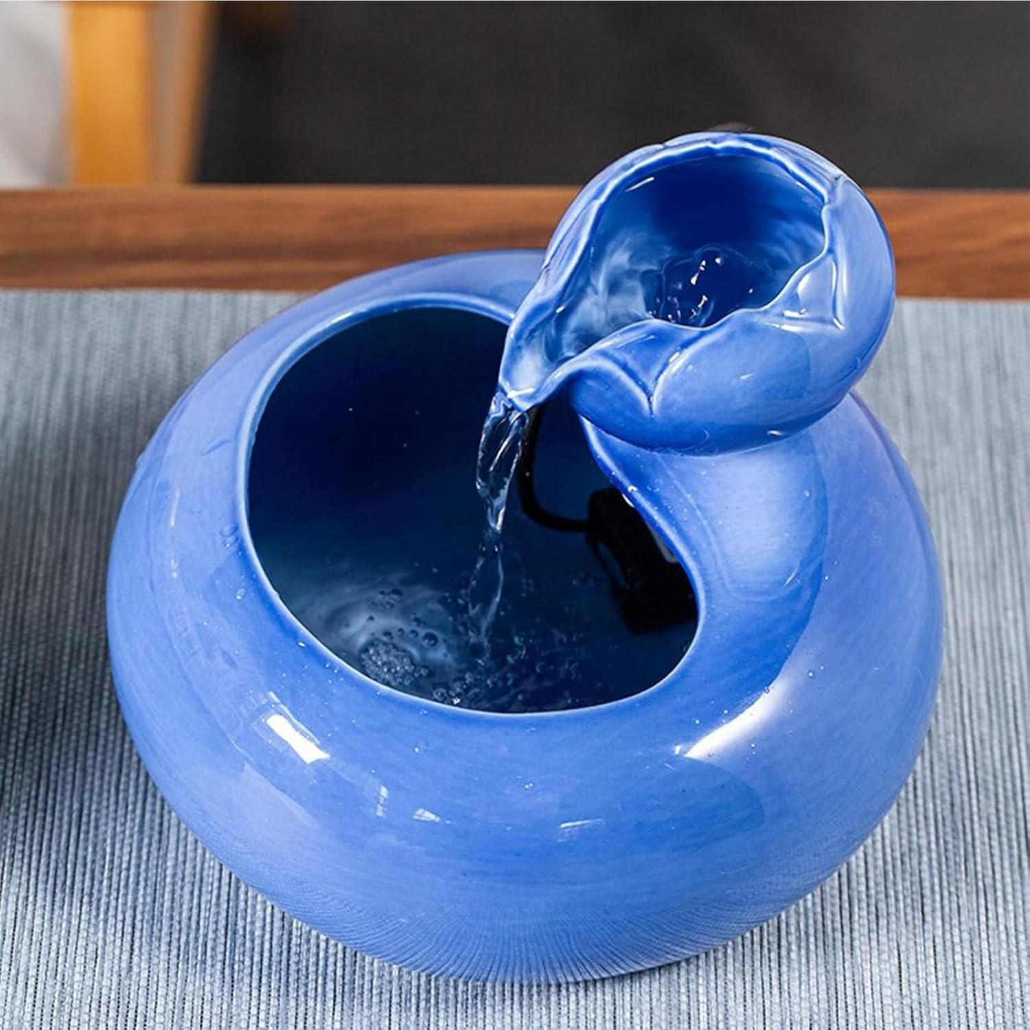 Ceramic Tabletop Fountain Blue Office Home Decor