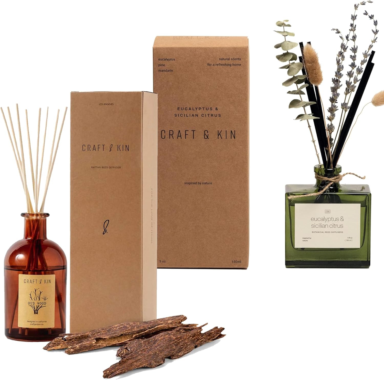 Craft Kin Twin Oud Wood Reed Diffuser Set