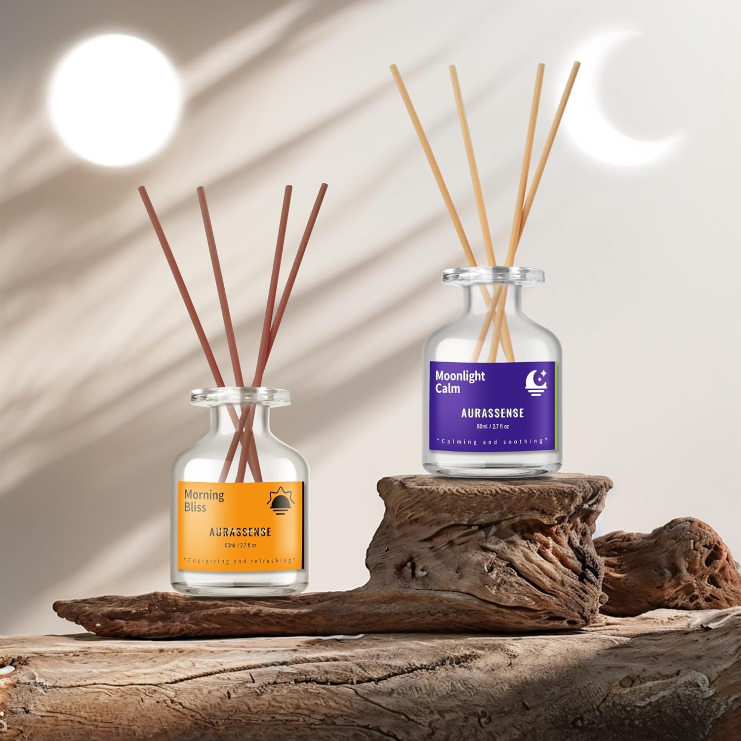 Aurassense Reed Diffuser Set 2 Bottles Day Night Aromatherapy