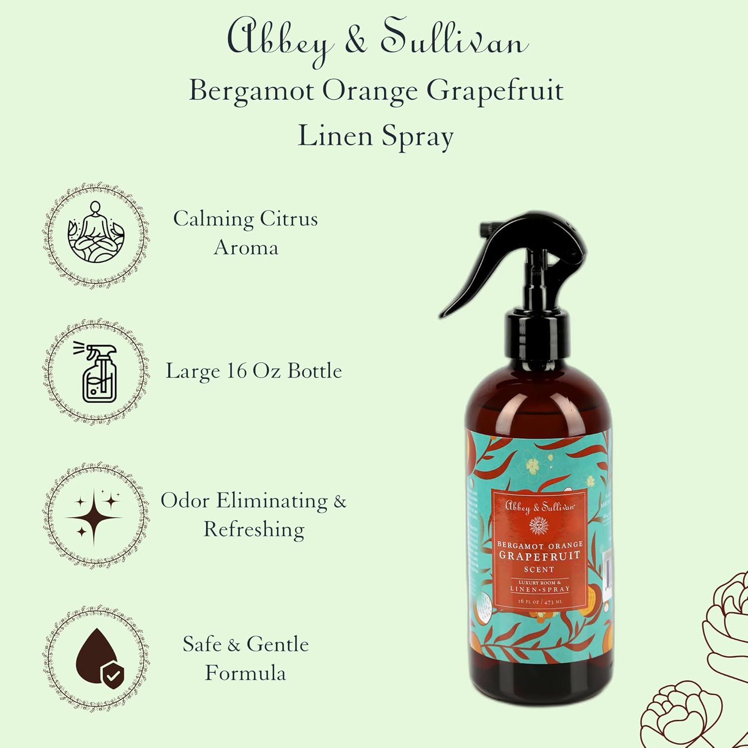 Abbey Sullivan Linen Spray Bergamot Orange Grapefruit 16 oz