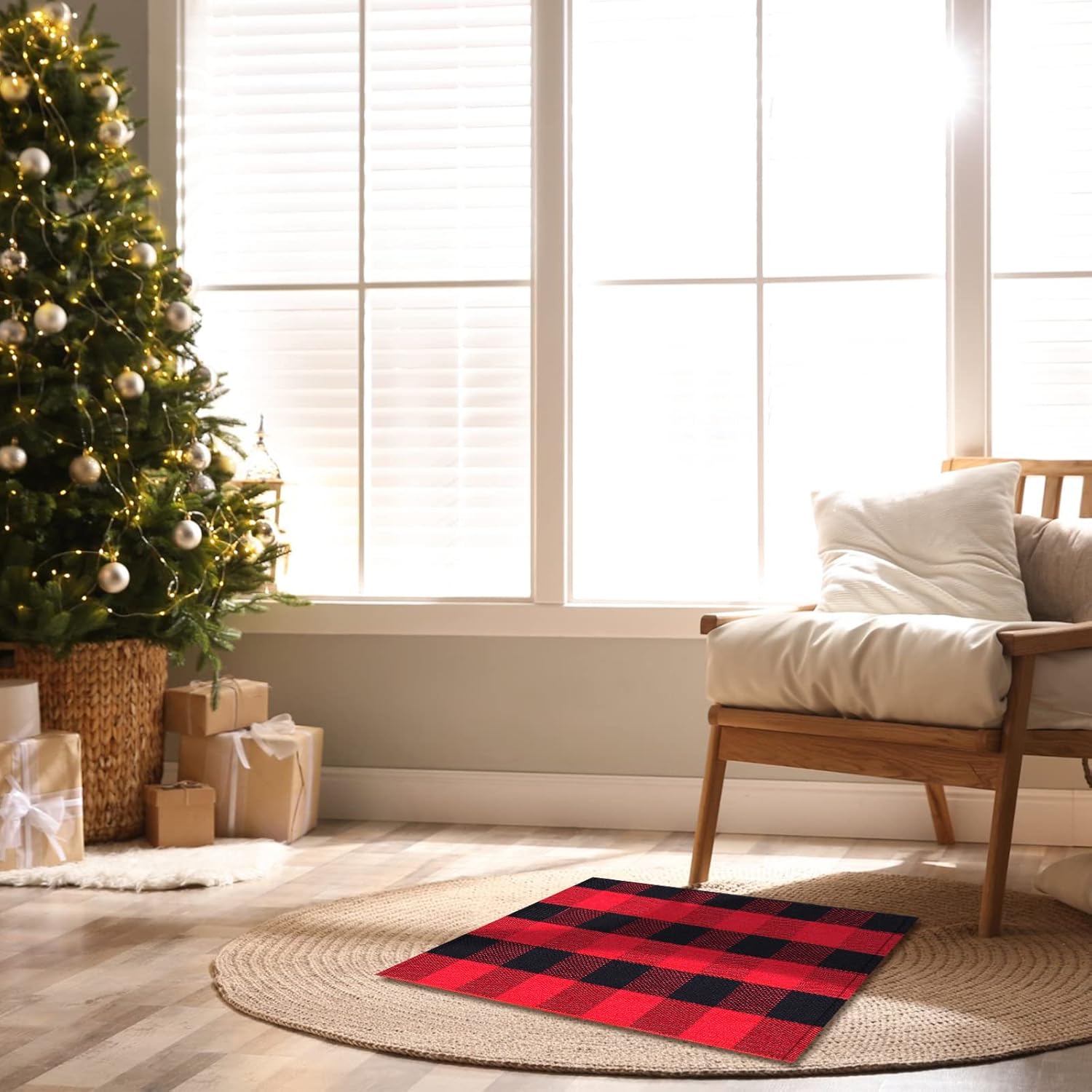 Mudder Buffalo Plaid Rug 354 x 236 Inches Black Red Check Doormat