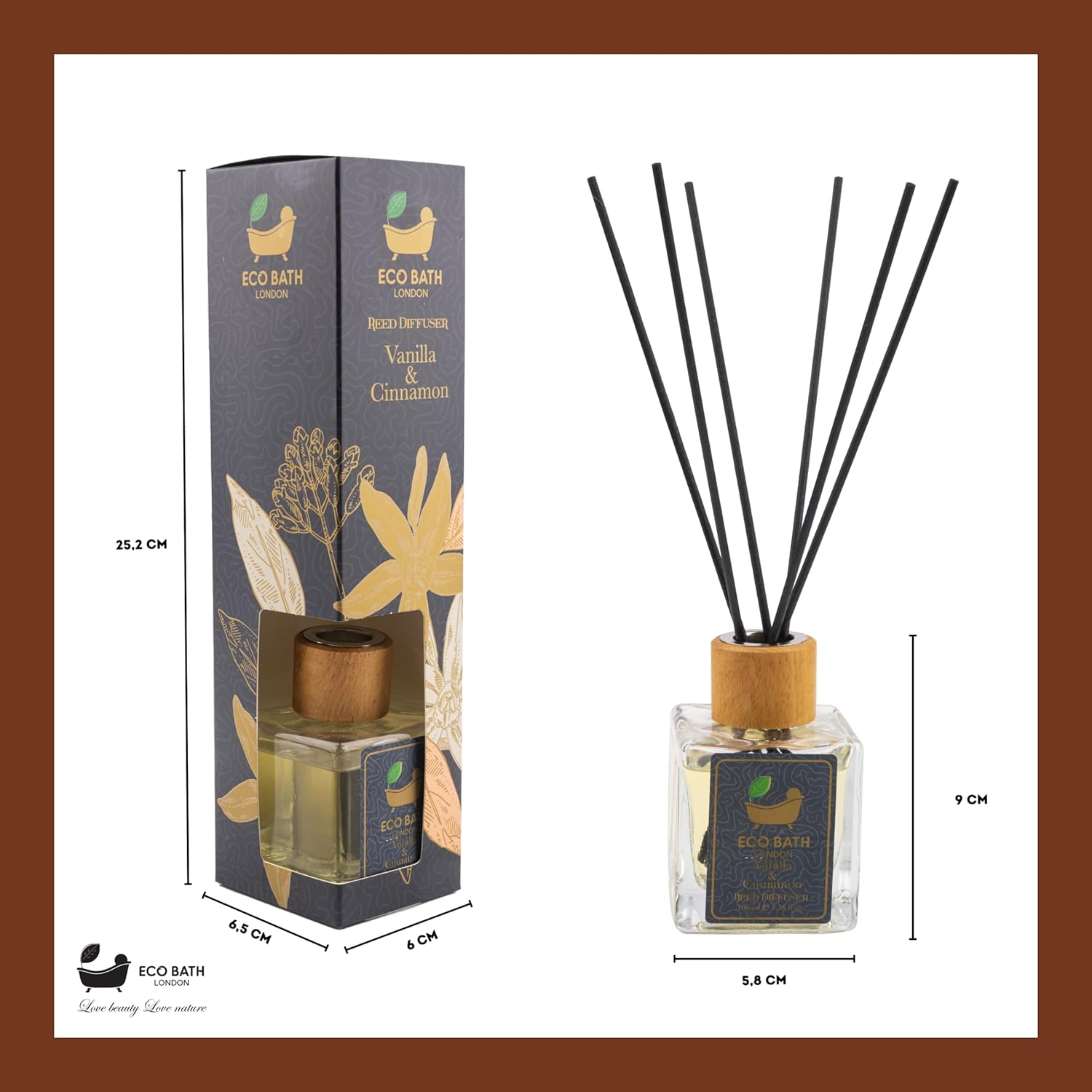 Eco Bath London Reed Diffuser Set - Vanilla Cinnamon