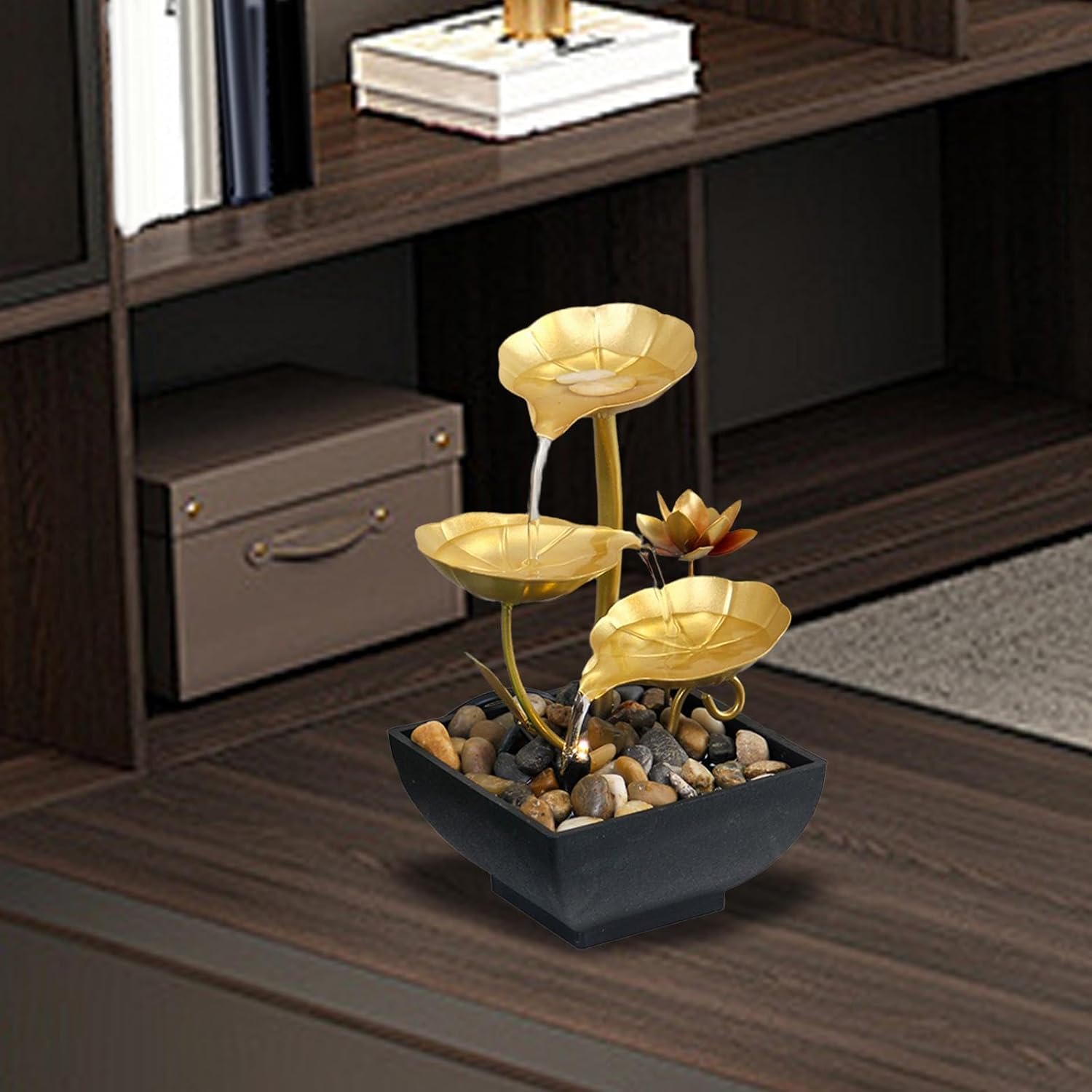 Gold 3 Tier Tabletop Water Fountain for Home Office Decor