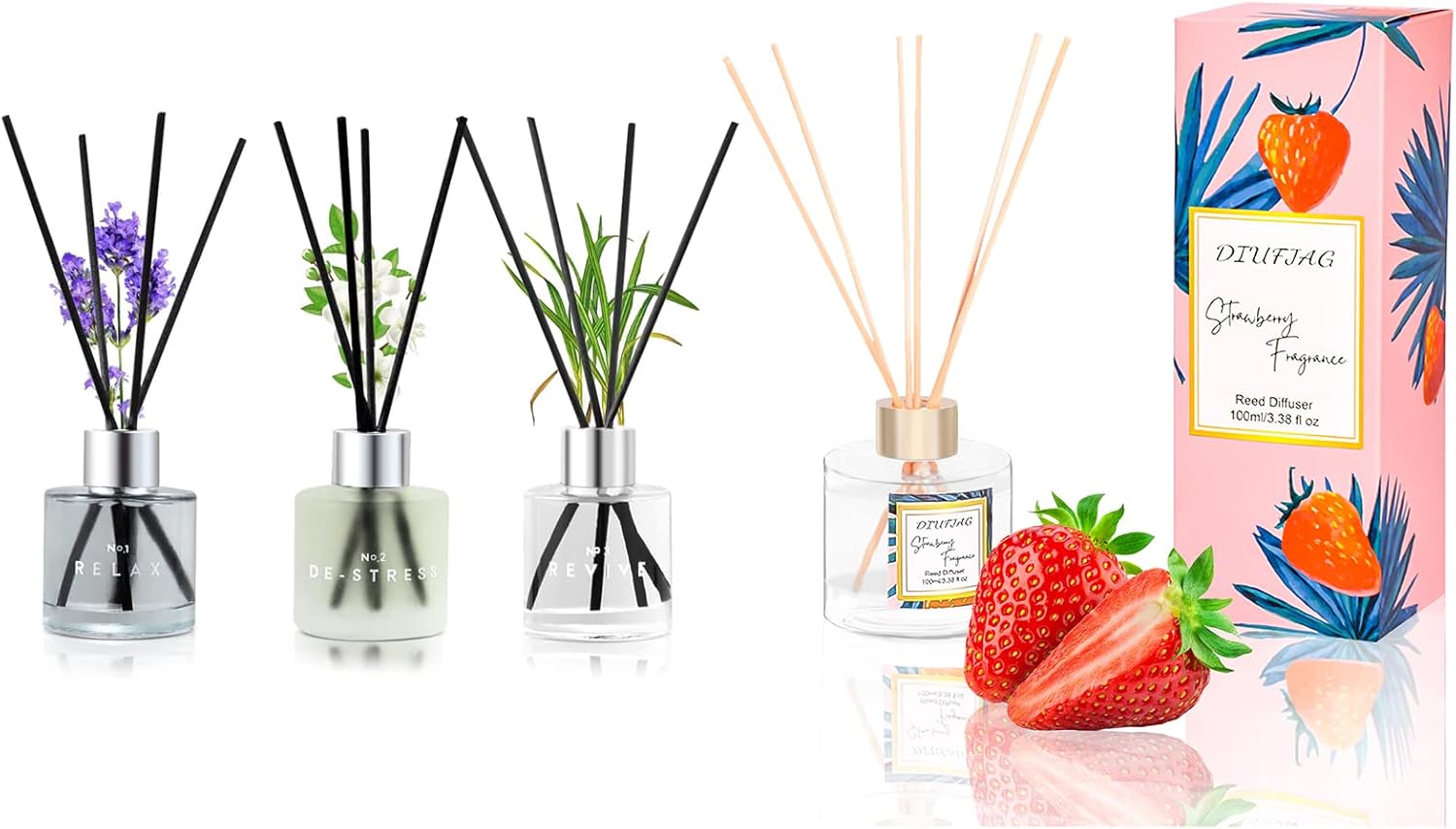 DIUFJAG 150ml Reed Diffuser Set with 100ml Strawberry Scent