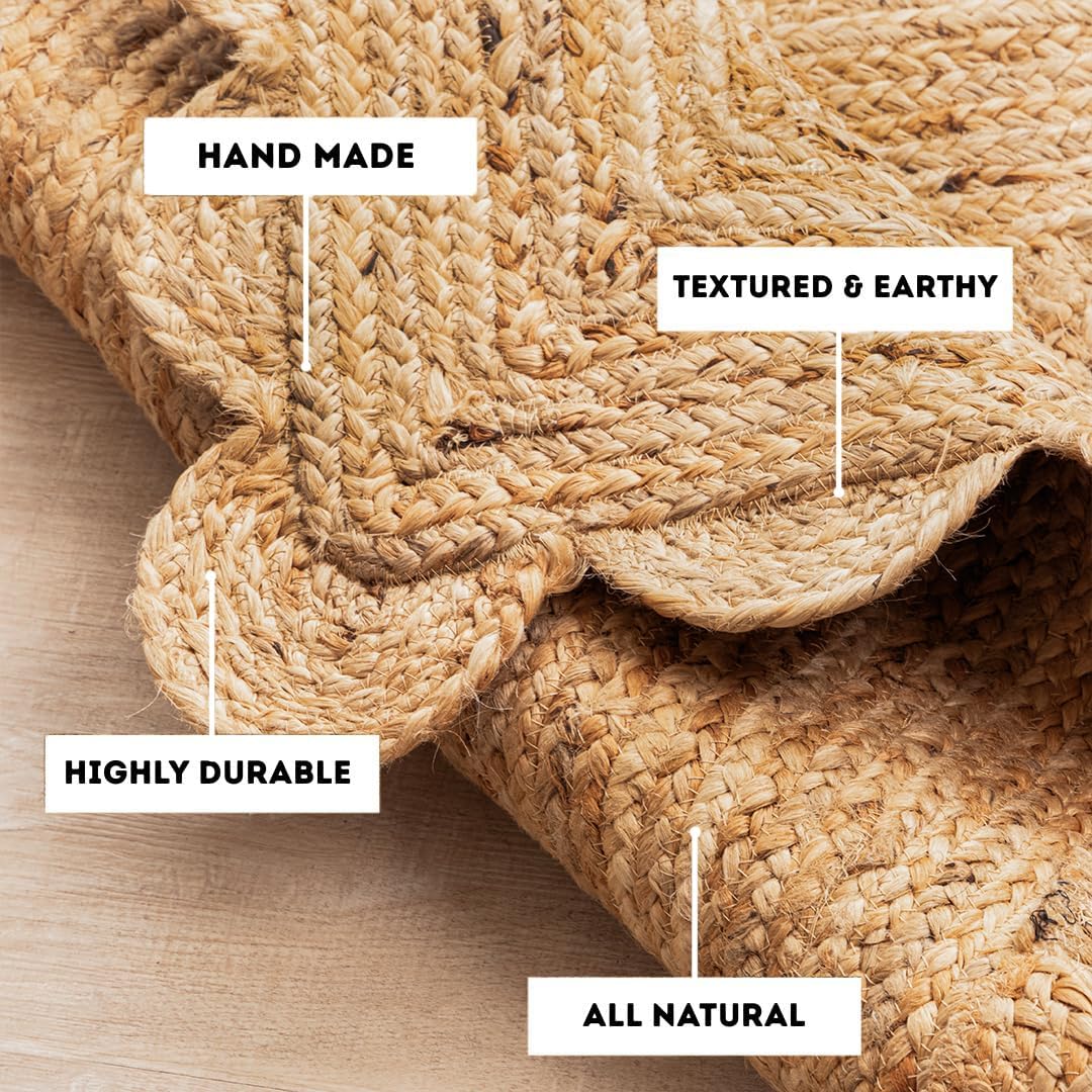 HOMEMONDE Natural Jute Area Rug 2x3ft Braided