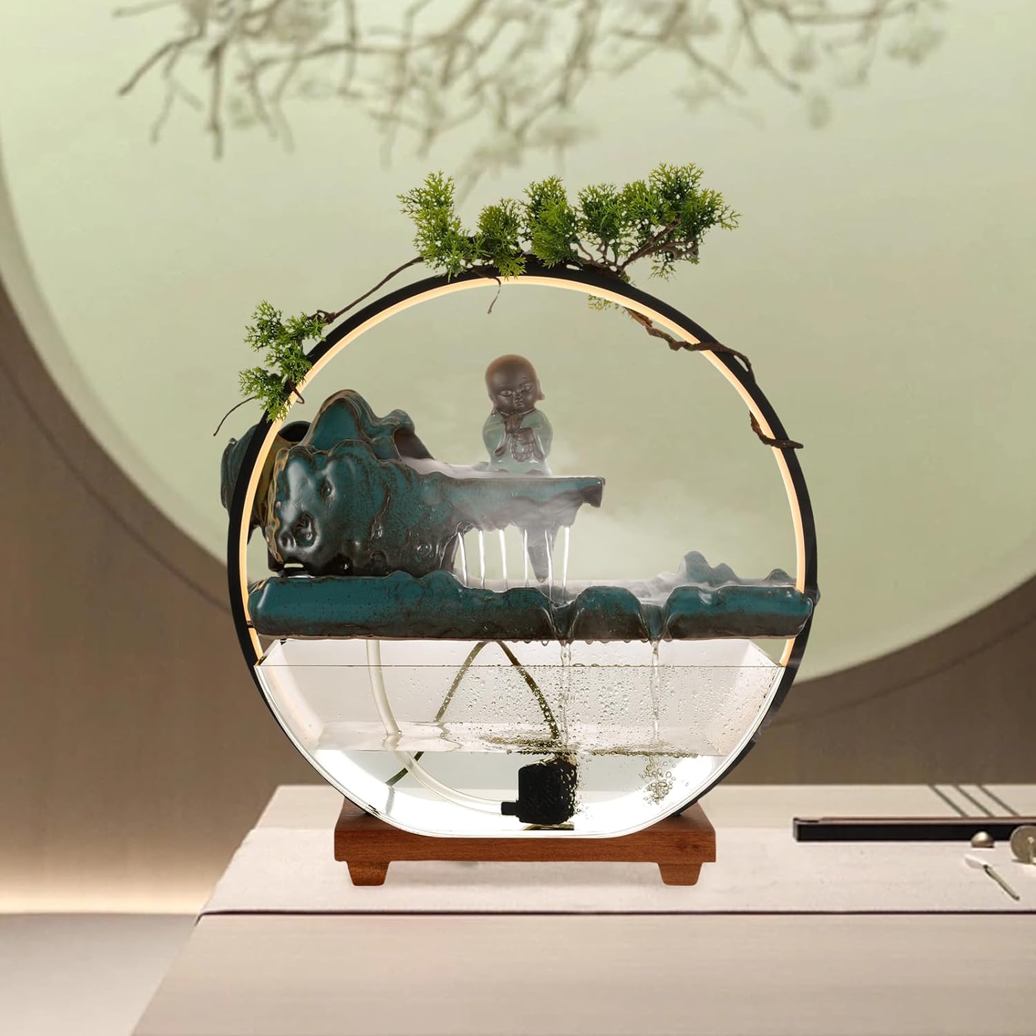 Tabletop Fountain with LED Light and Mist Maker