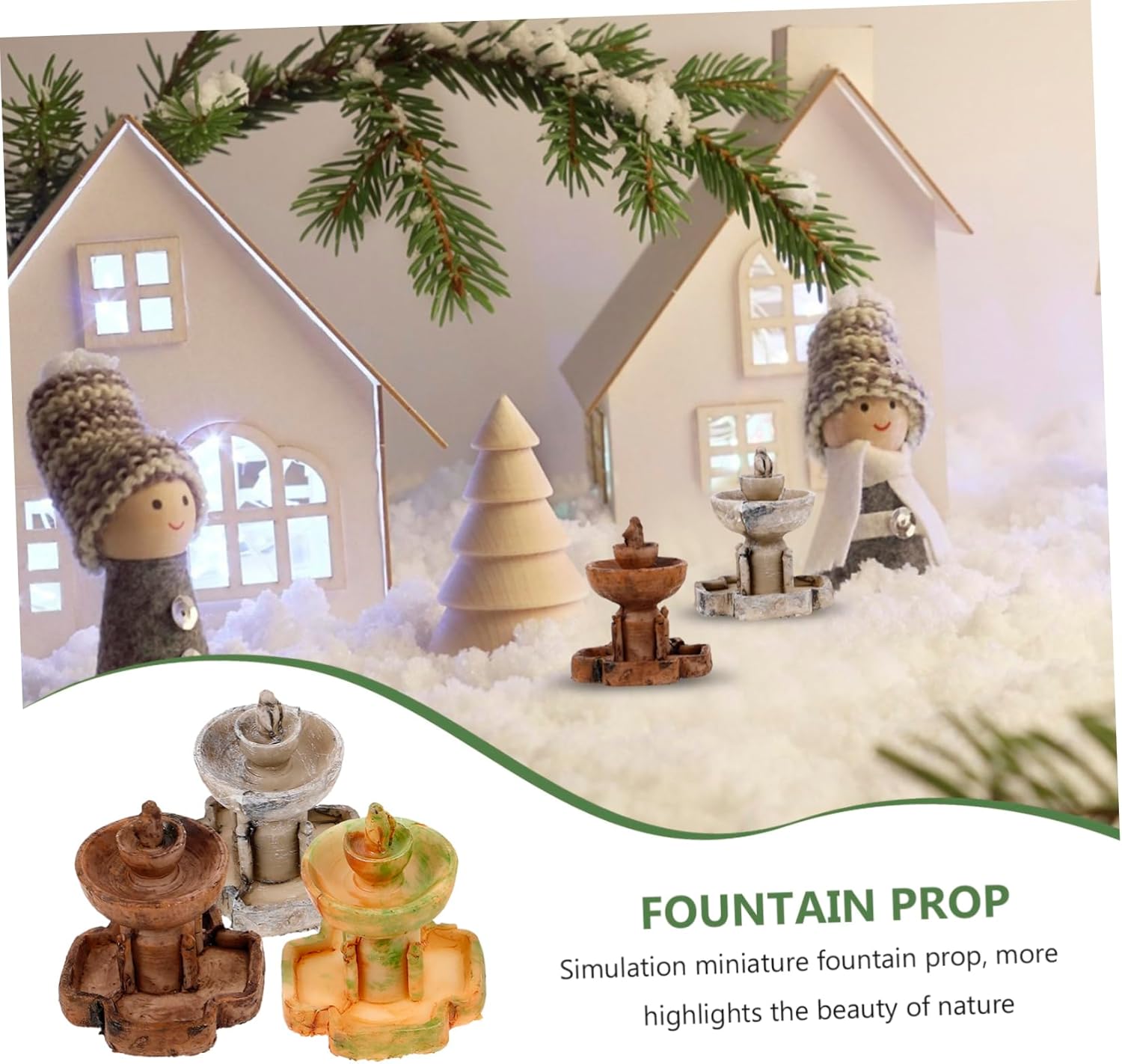 3Pcs Miniature Resin Fountain Decor for Tabletop and Fairy Garden