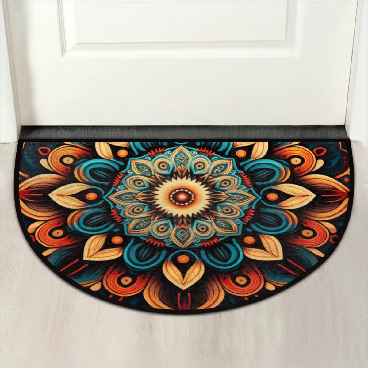 Pardick Boho Flower Half Round Entry Mat