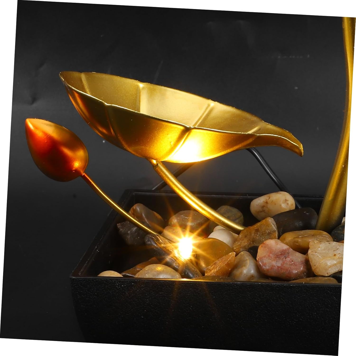 Alipis Indoor Tabletop Fountain with Golden Lotus Leaf and LED Light