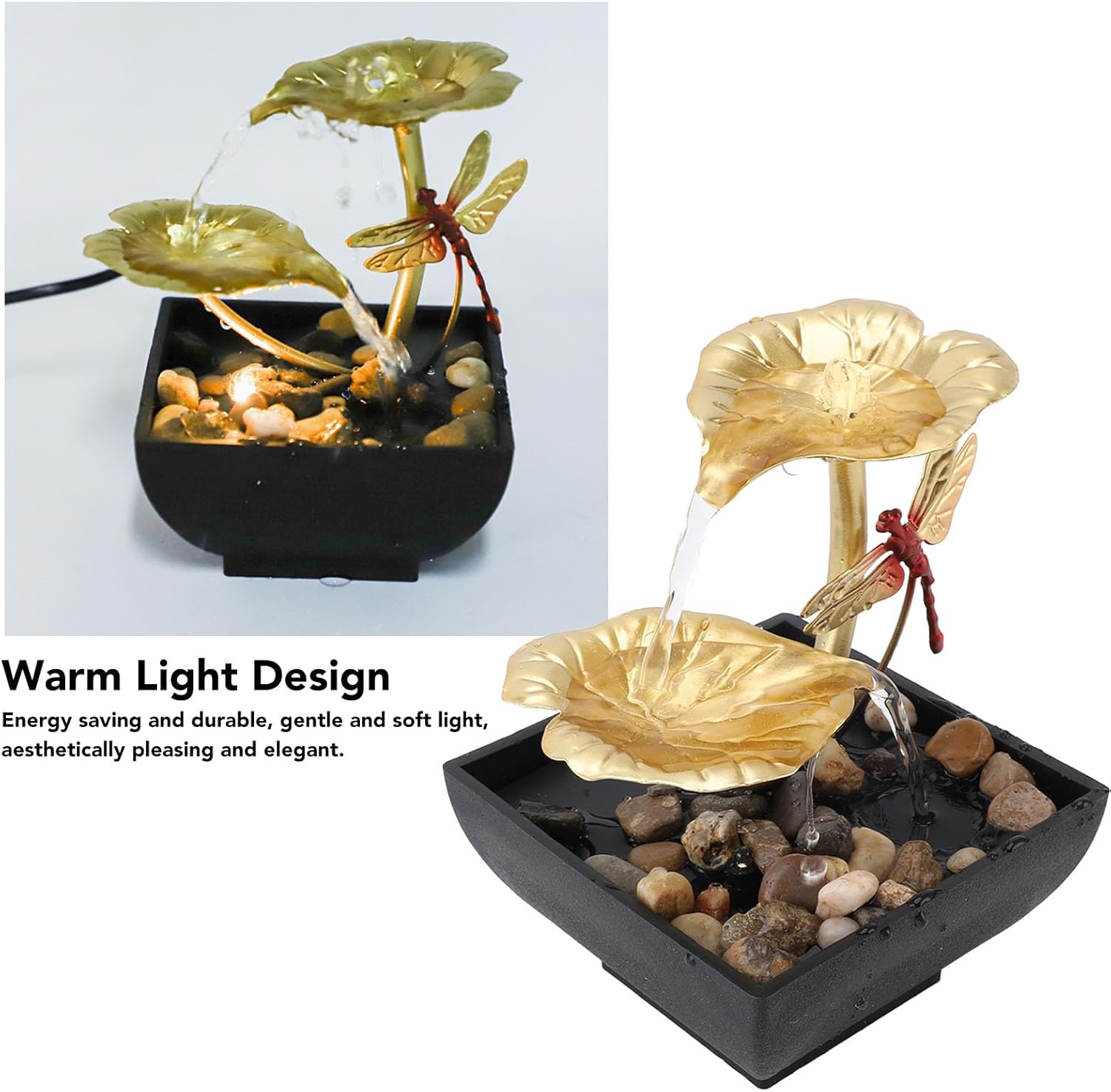 PerGar Lotus Leaf Dragonfly Fountain Water Decor for Home Office