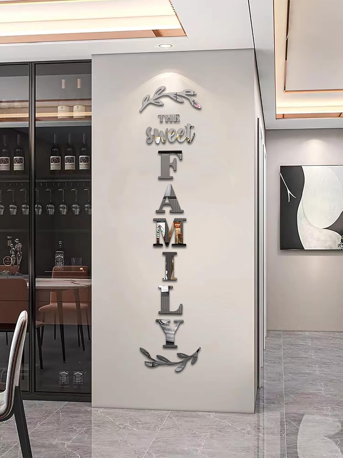 Home Wall Decor Family Letter Signs with Mirrors Stickers - Silver 68 X 18 in