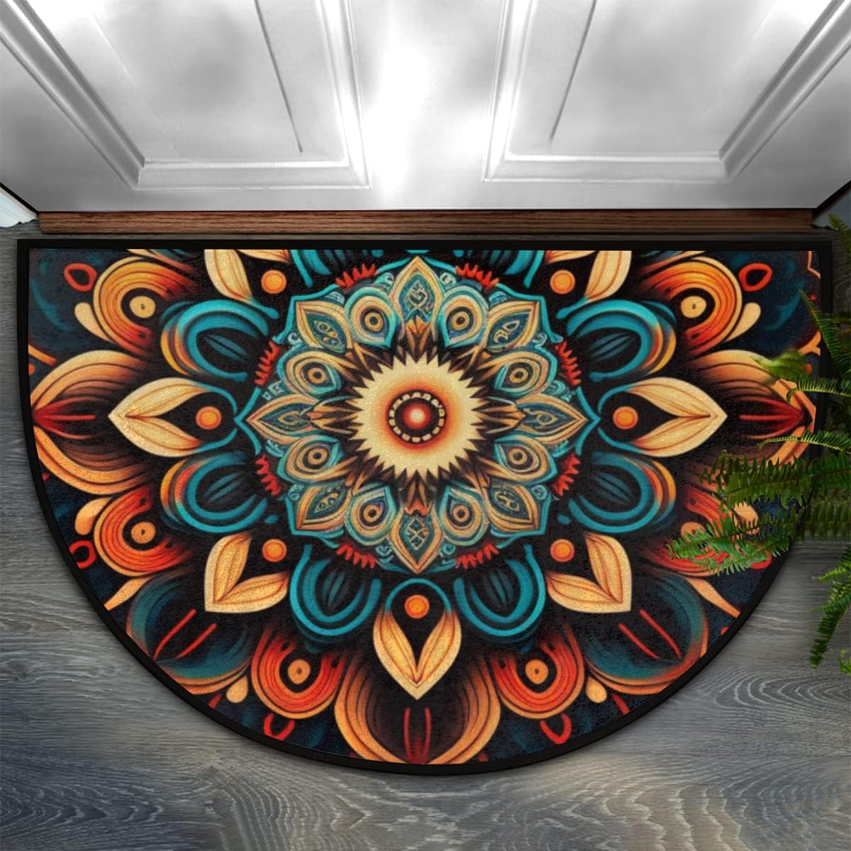 Pardick Boho Flower Half Round Entry Mat