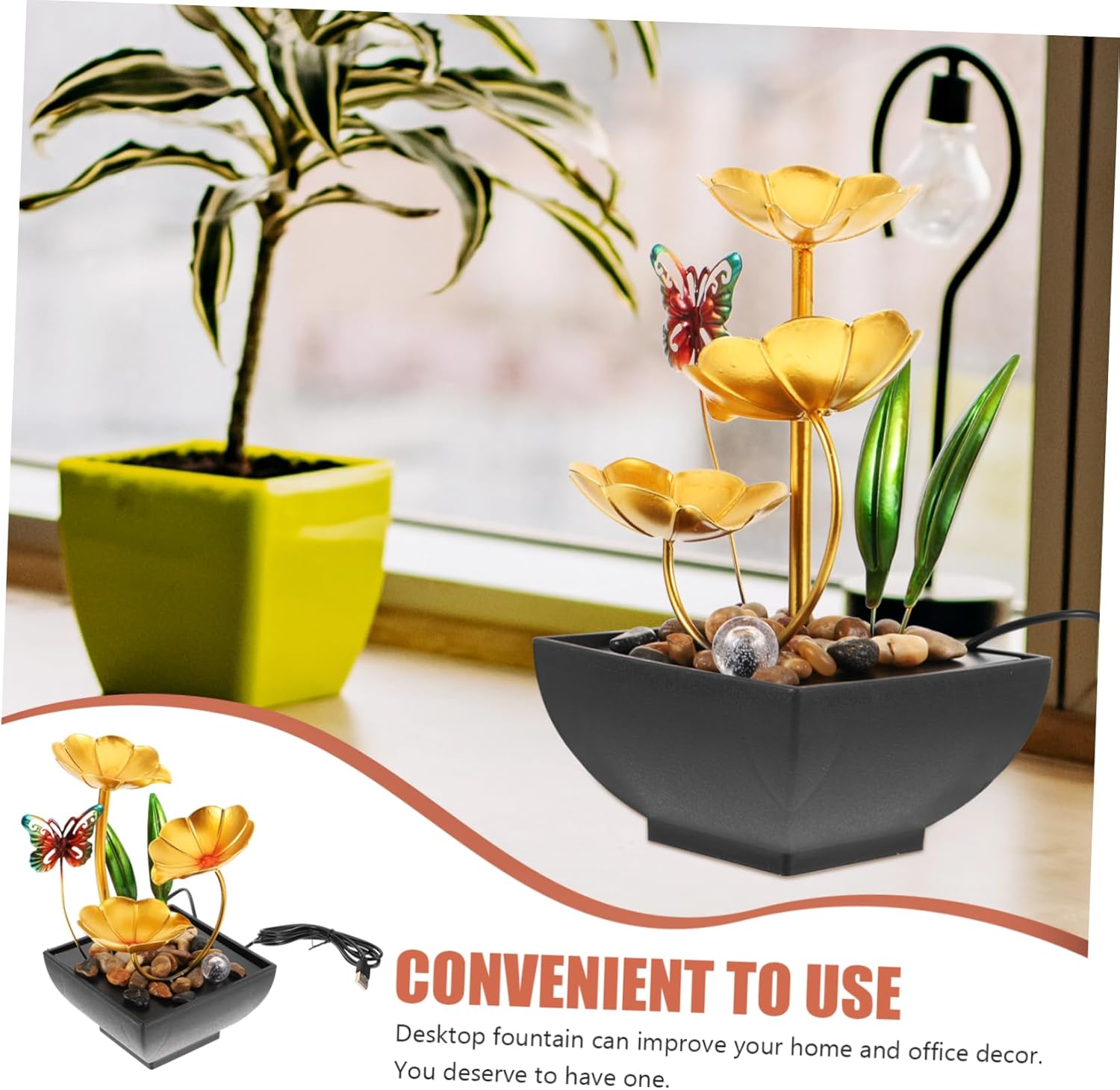 Indoor Water Feature Lotus Flower Fountain Tabletop Decor