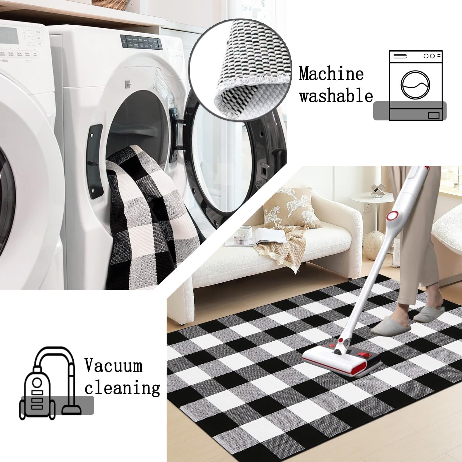Black and White Buffalo Plaid 3x5 Rug Front Door Mat
