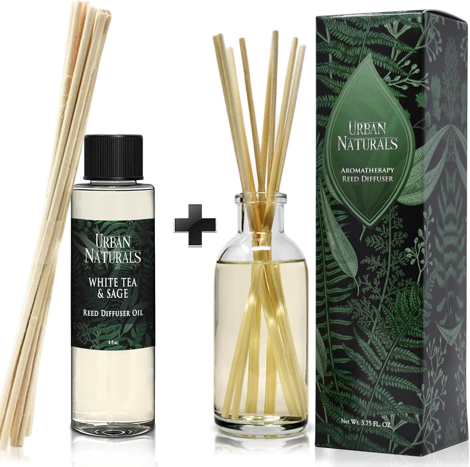 Urban Naturals White Tea Sage Reed Diffuser Set 4 Oz Bundle