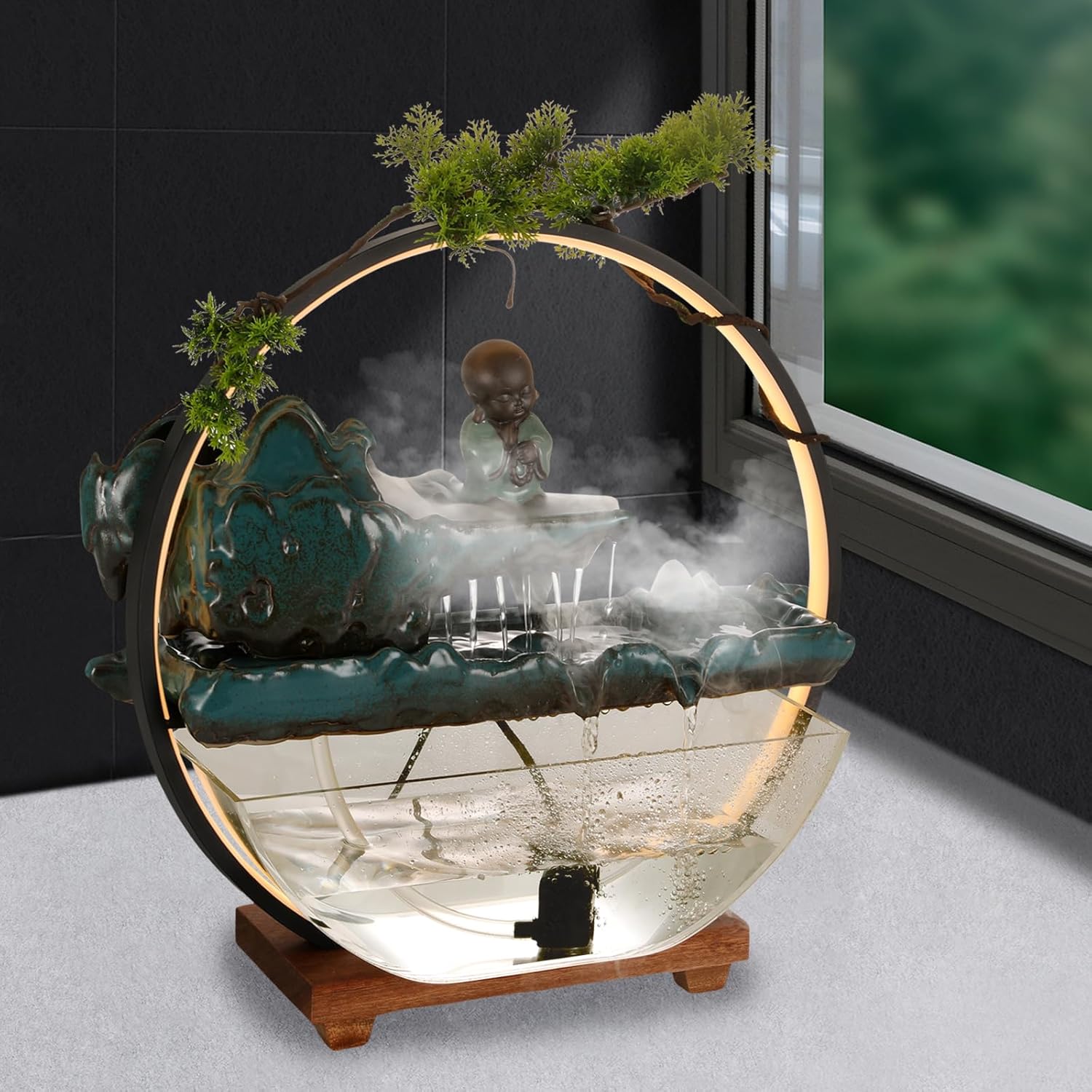 Tabletop Fountain with LED Light and Mist Maker