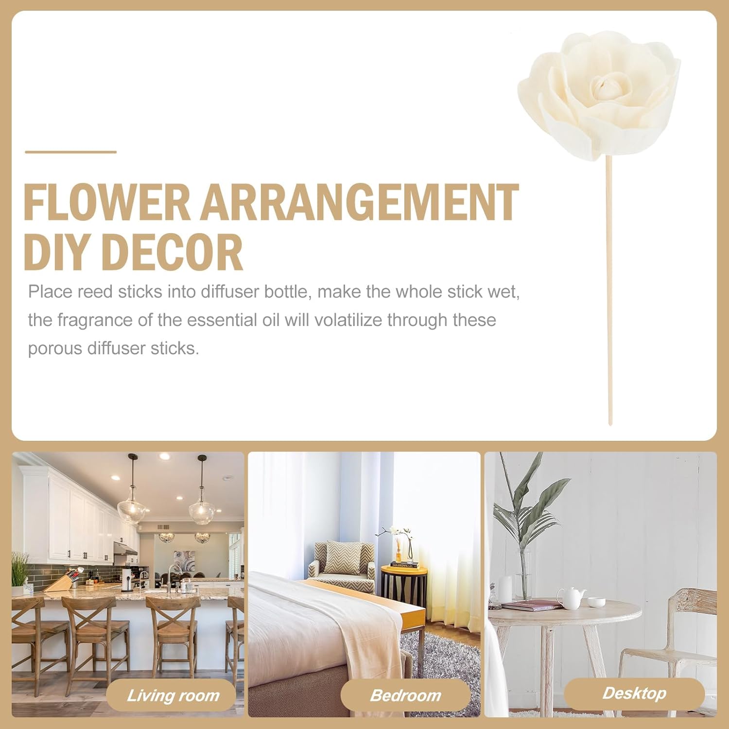 Healifty 5 Pcs Wood Rattan Diffuser Sticks with Flower Shape Head