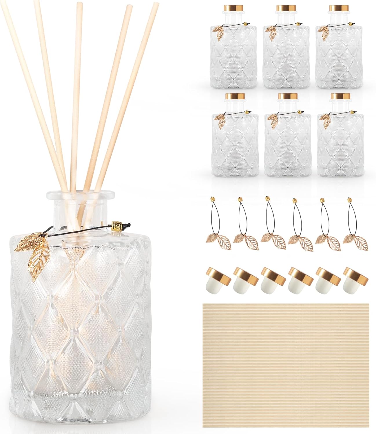 Glass Reed Diffusers Set of 6 with 40 Sticks