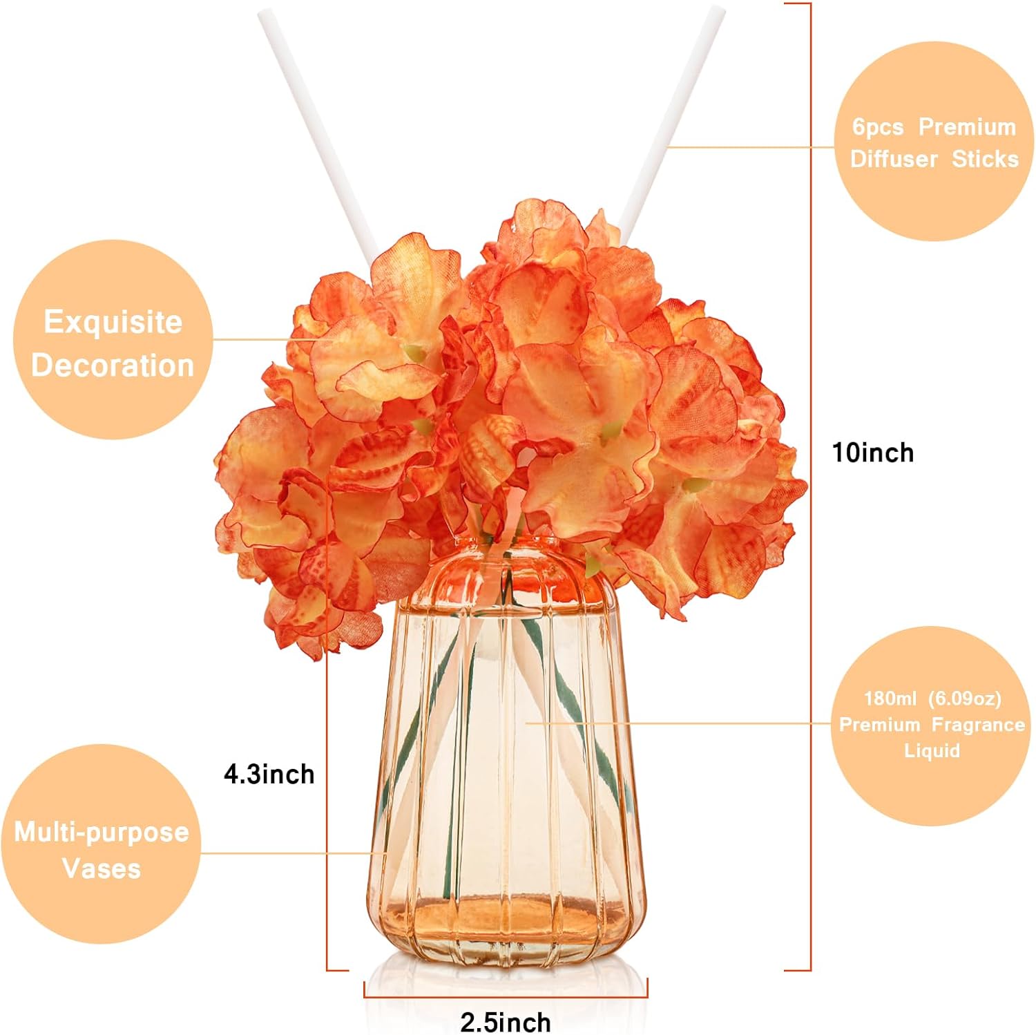 Homsolver Reed Diffuser Set with 6 Sticks and 180ml Fruity Scent