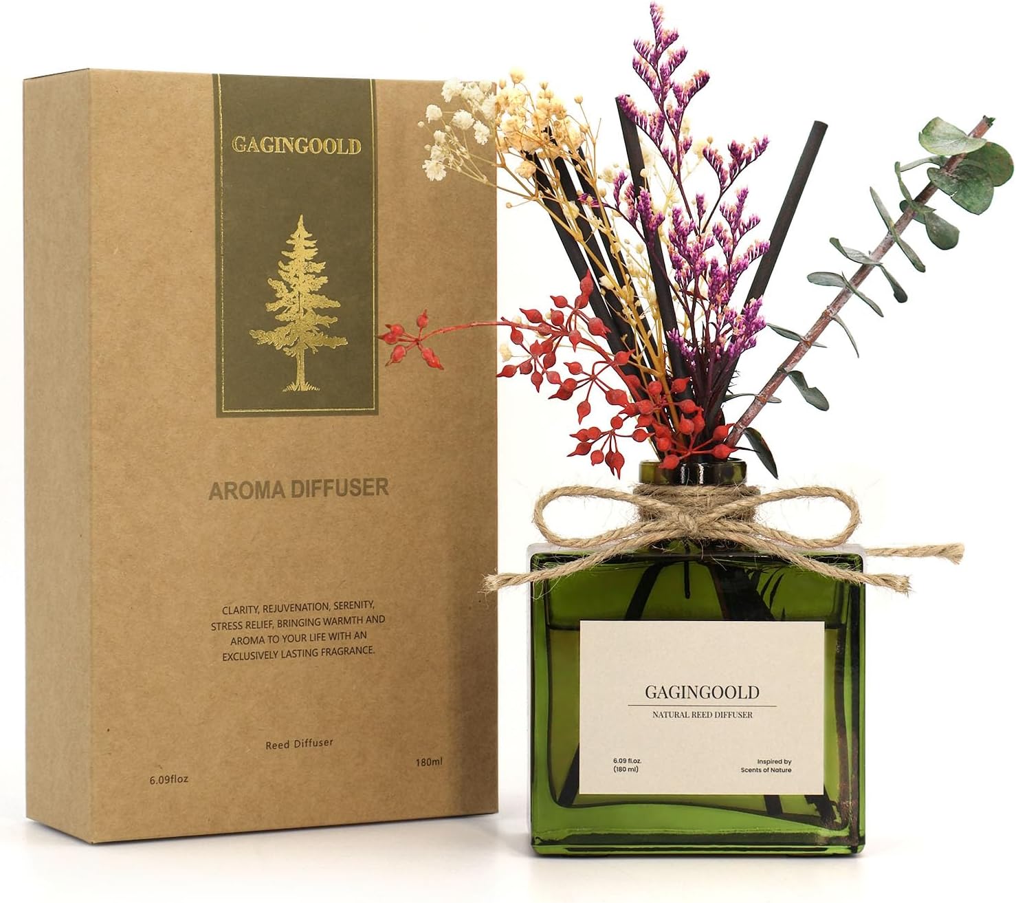Gagingoold Reed Diffuser Set with 6 Fl Oz Sandalwood and Rose