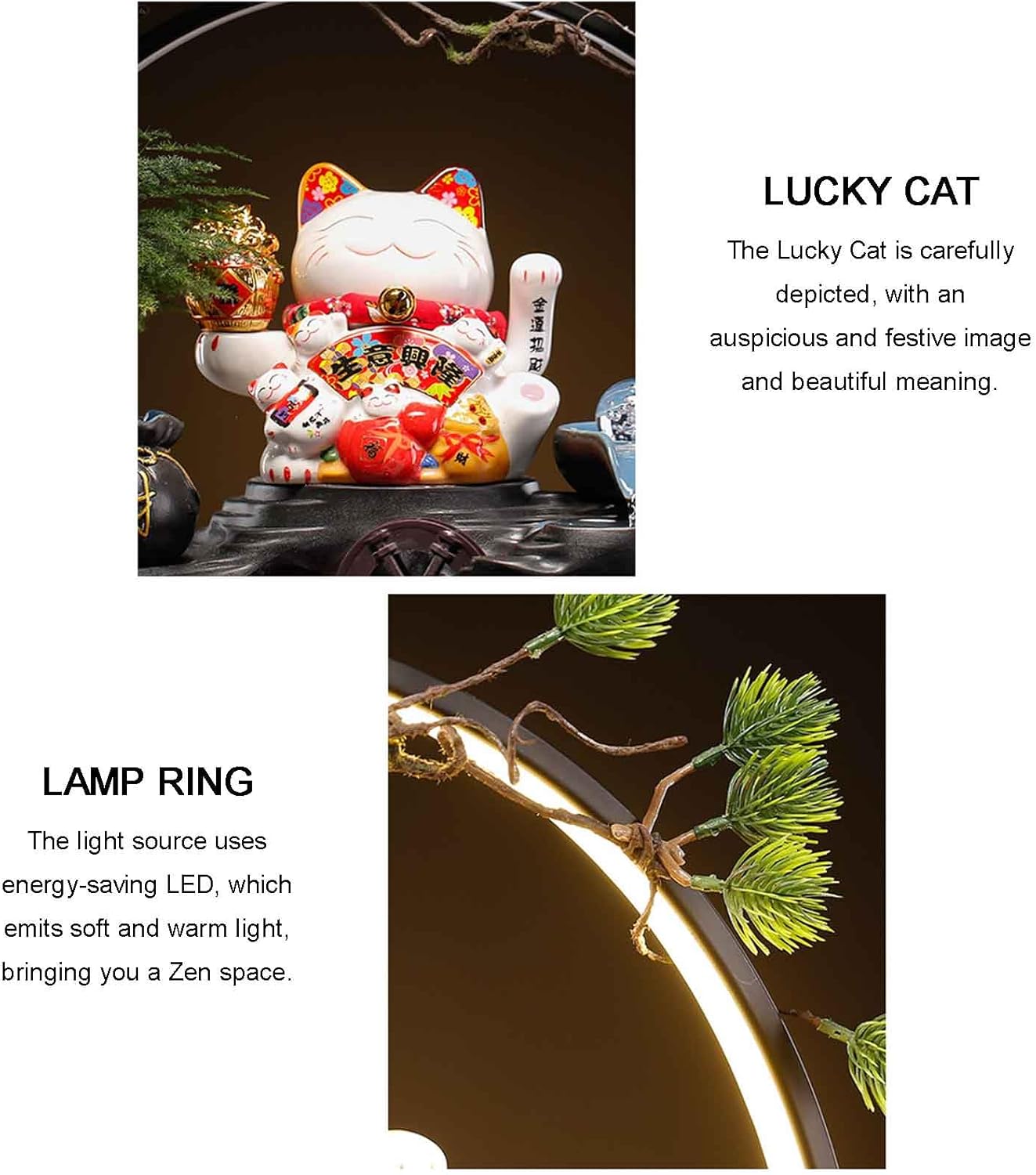 Indoor Relaxation Tabletop Fountain with Mist and LED Light