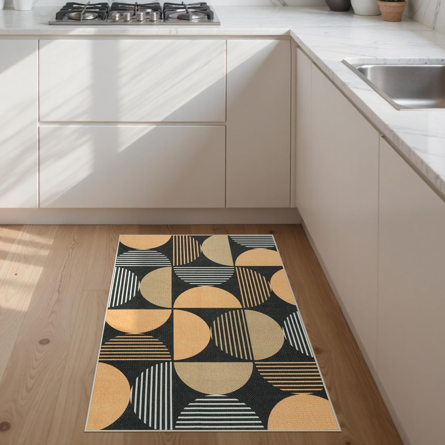 LEEVAN Easy Jute Small Rug Rainbow Geometric Design