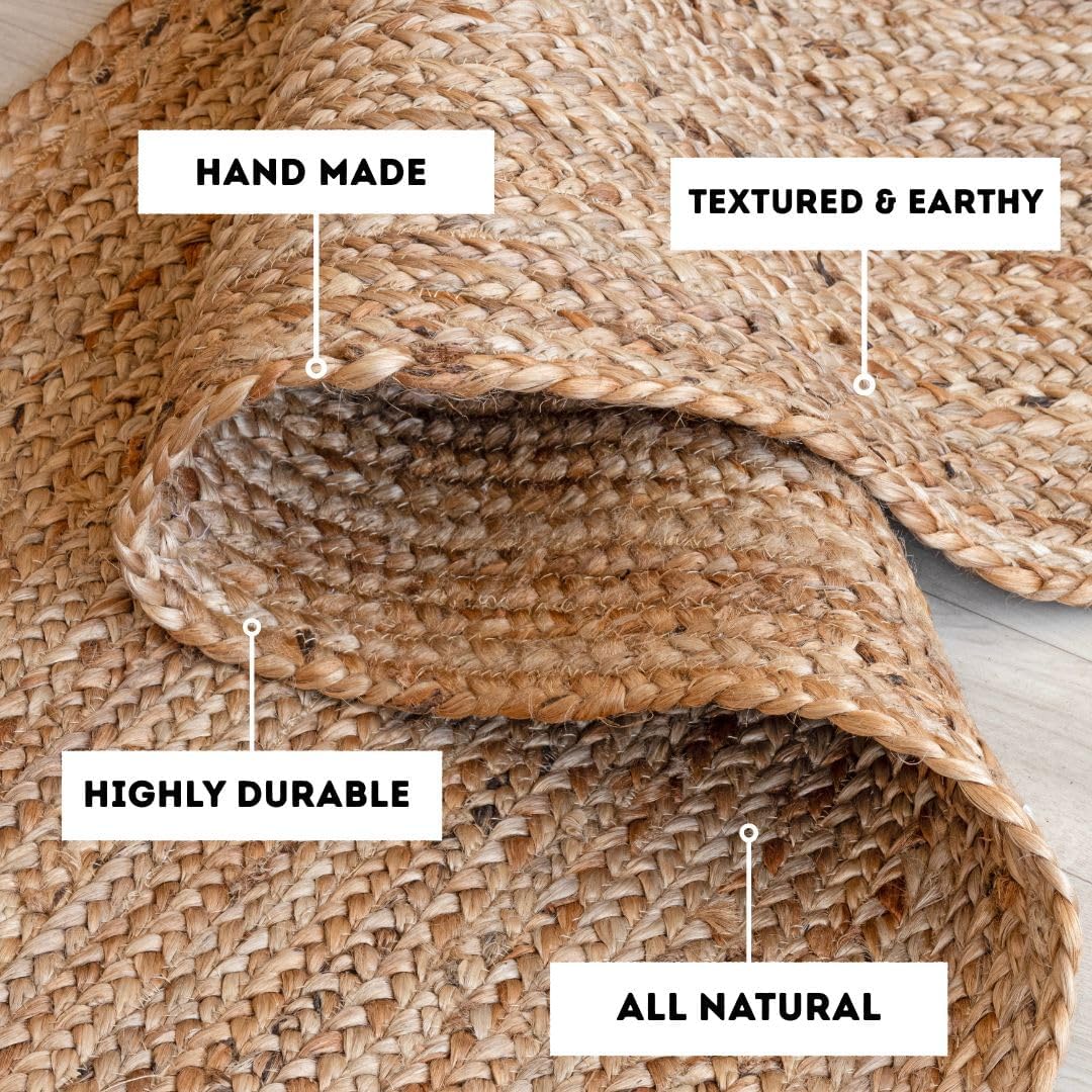 HOMEMONDE Reversible Jute Area Rug - 2x3 ft Natural Fiber Decor