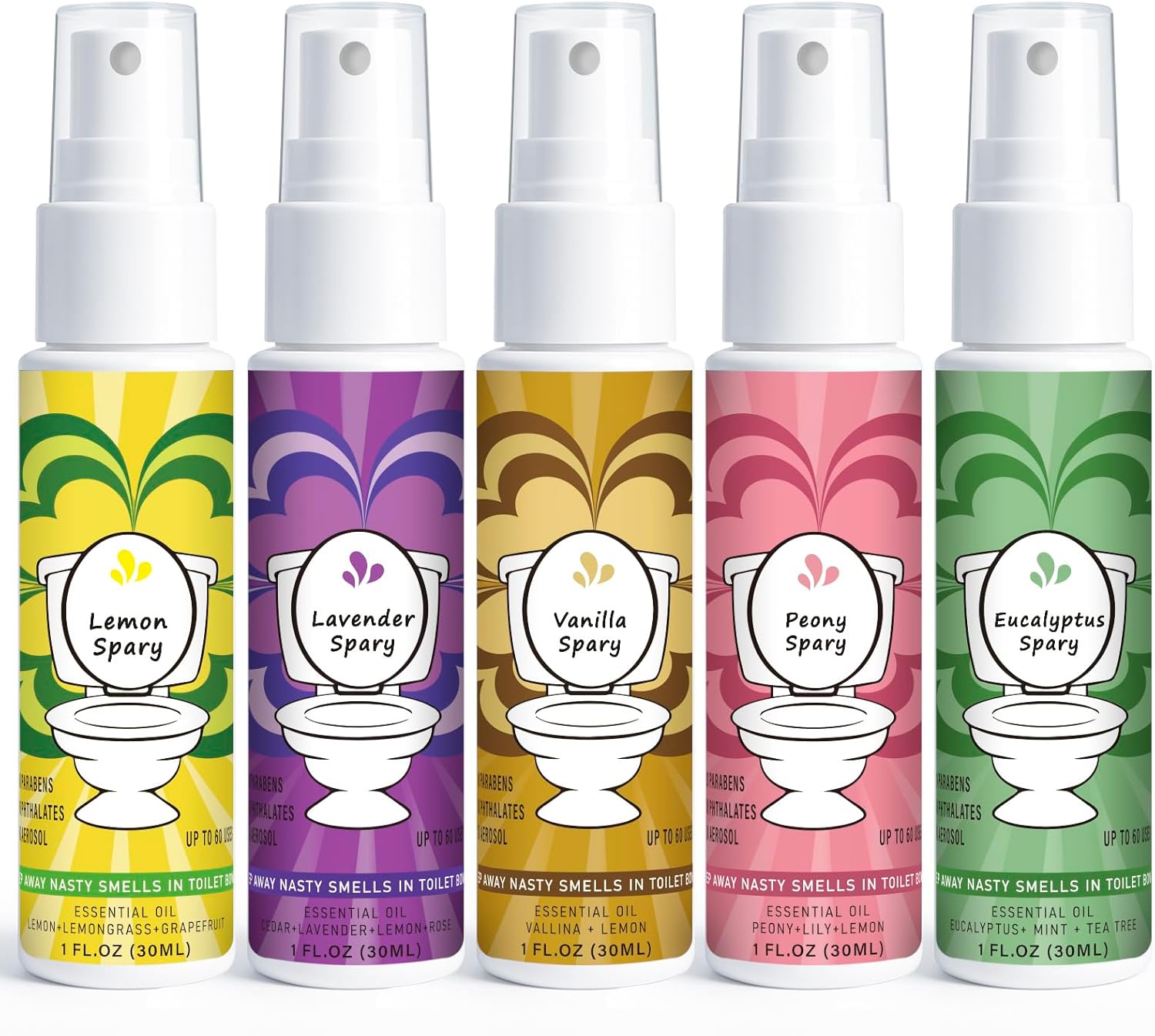 Travel Size Toilet Spray with 5 Essential Scents