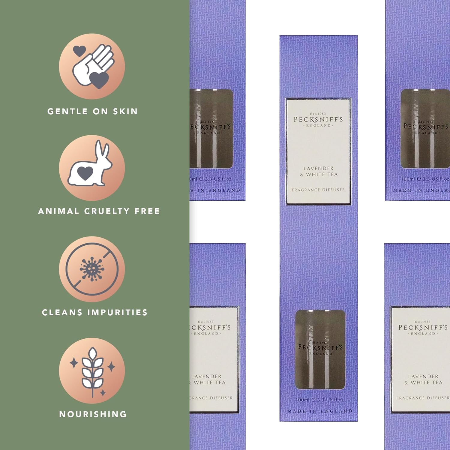 Pecksniffs Classic Reed Diffuser Set Lavender White Tea