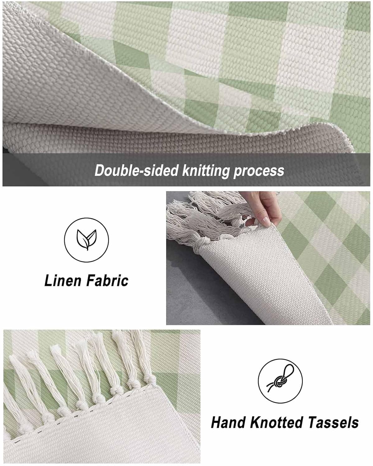 Sage Green Buffalo Check Bathroom Rug 2x3ft
