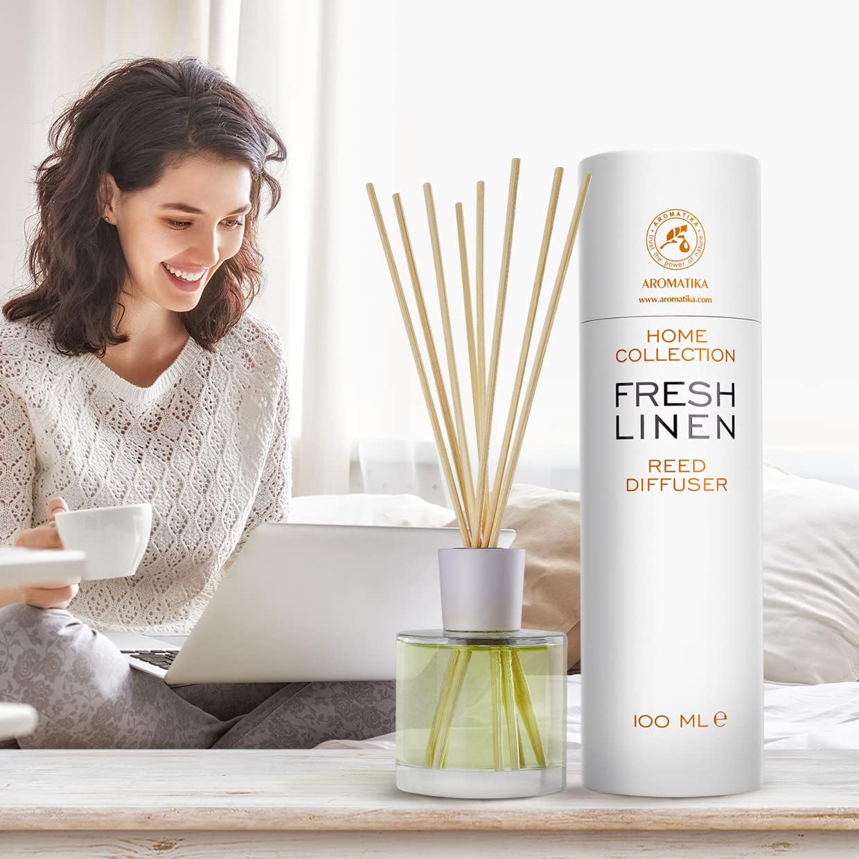AROMATIKA Fresh Linen Reed Diffuser 34 Fl Oz