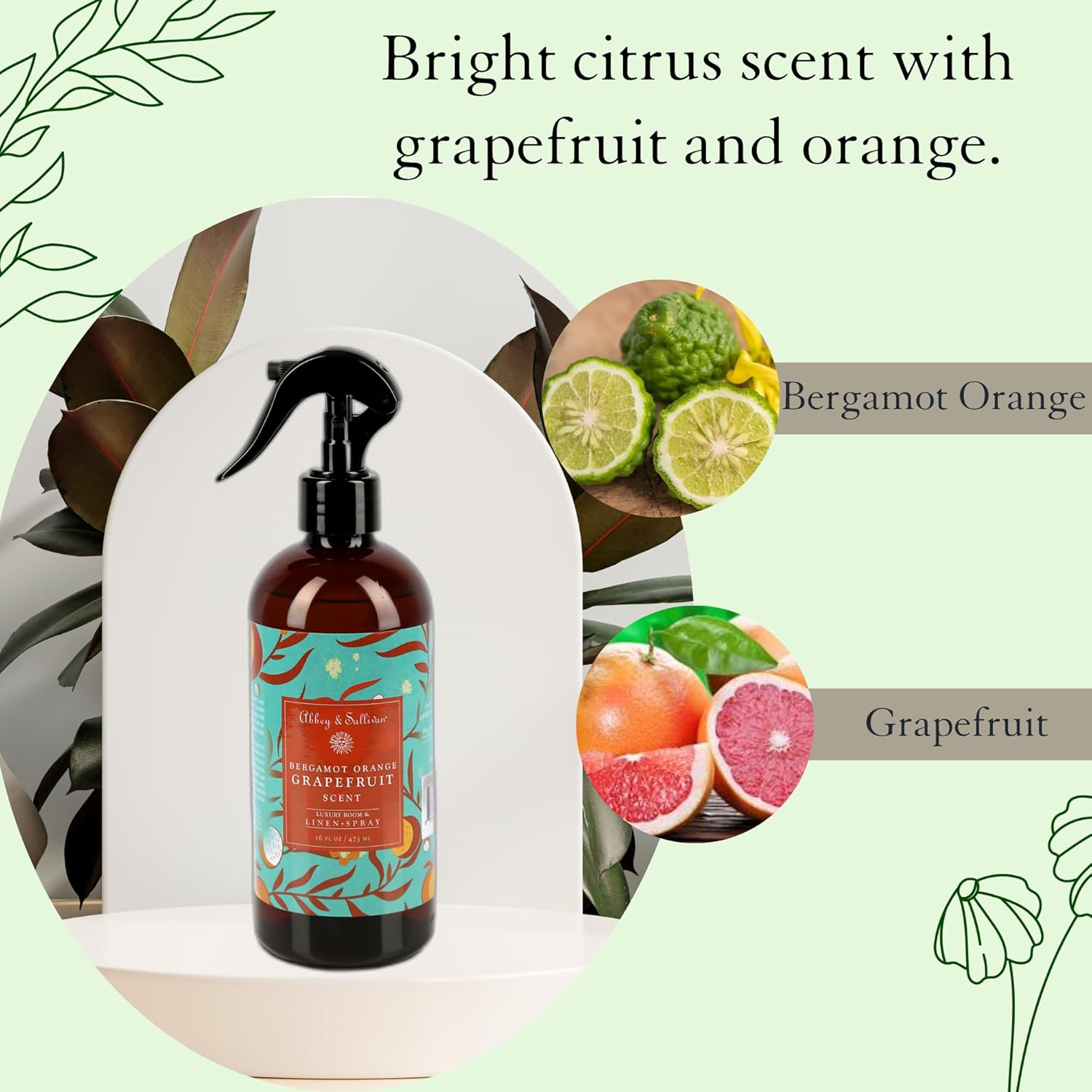 Abbey Sullivan Linen Spray Bergamot Orange Grapefruit 16 oz