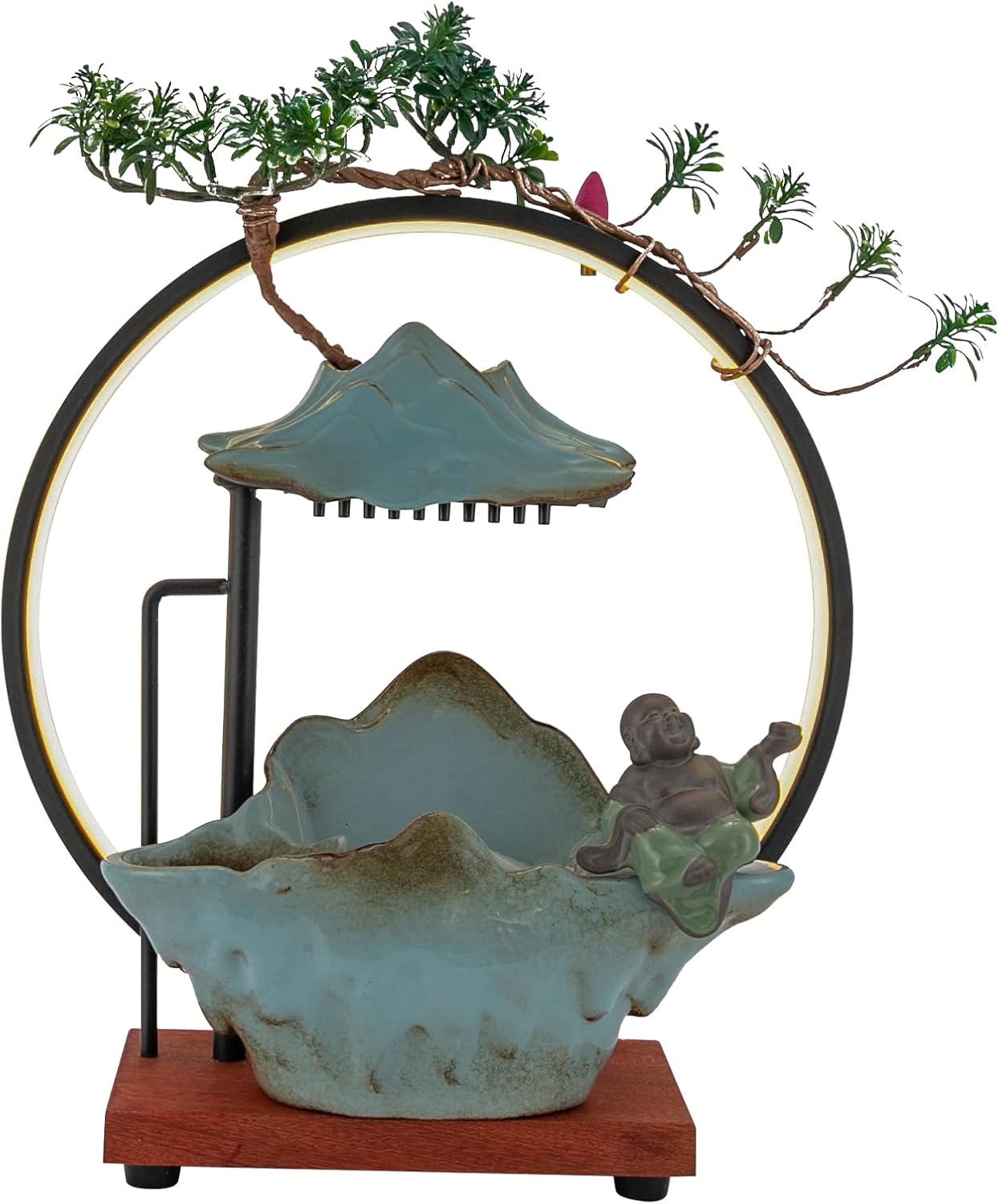 Tabletop Fountain with LED Ring Light and Incense Holder