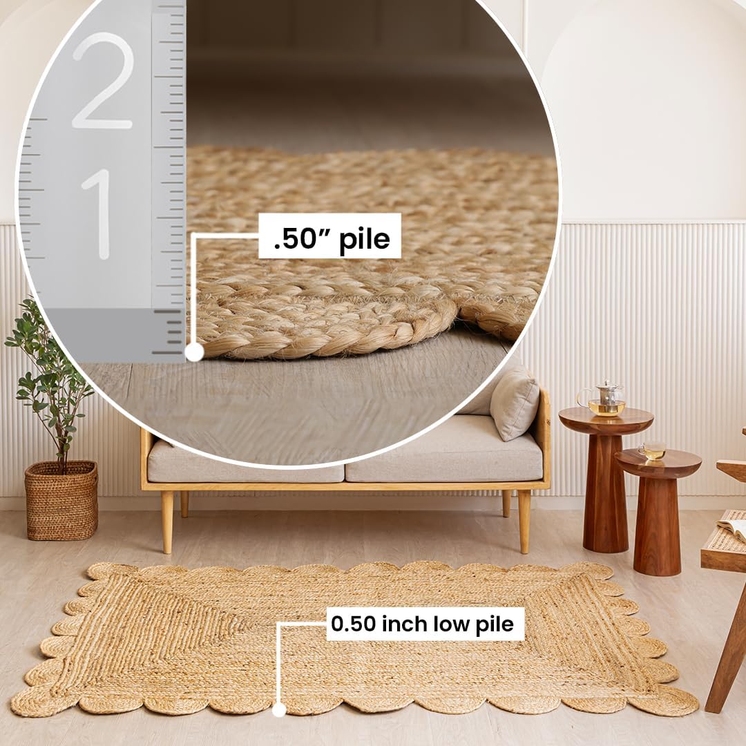 HOMEMONDE Natural Jute Area Rug 2x3ft Braided